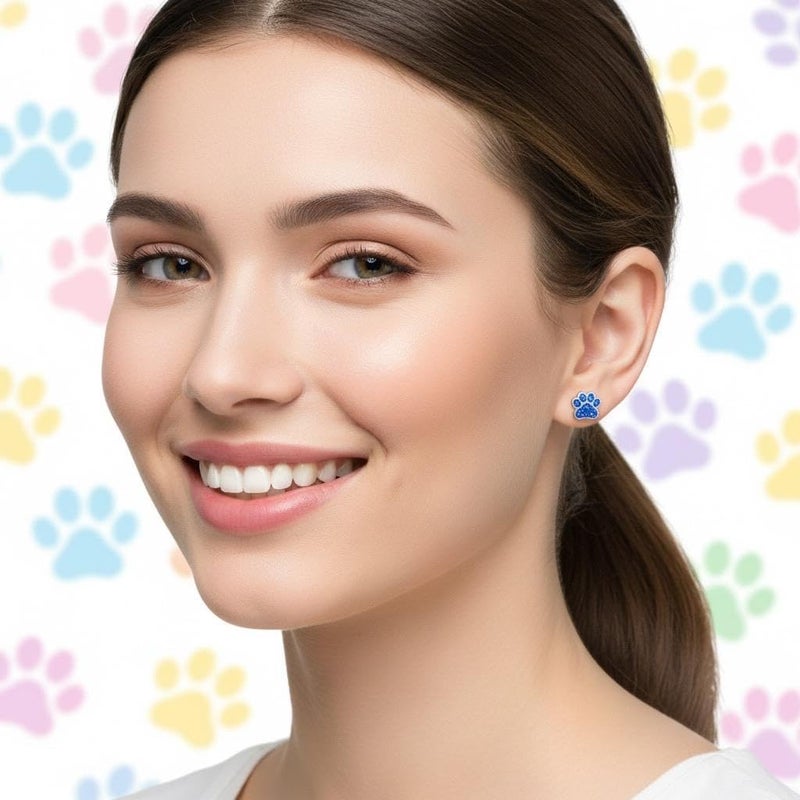 ICYROSE 925 Sterling Silver Sapphire Blue Crystal Paw Print Stud Earrings 18872 (Nickel Free) - Image 4